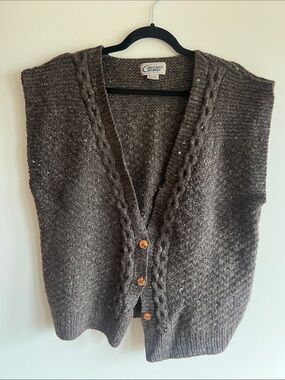Brown Cable-Knit 100%Wool Button Vest